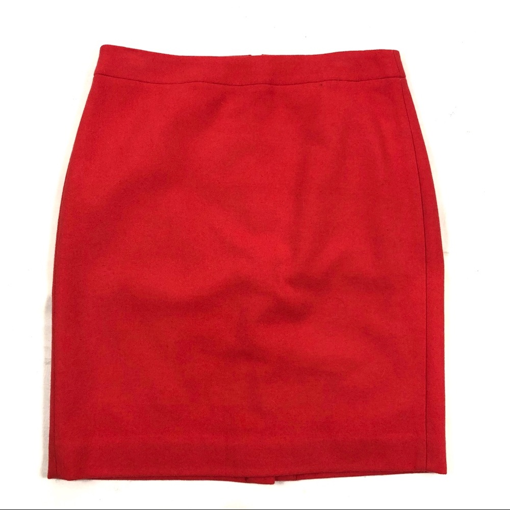 J. Crew orange red wool pencil skirt 6